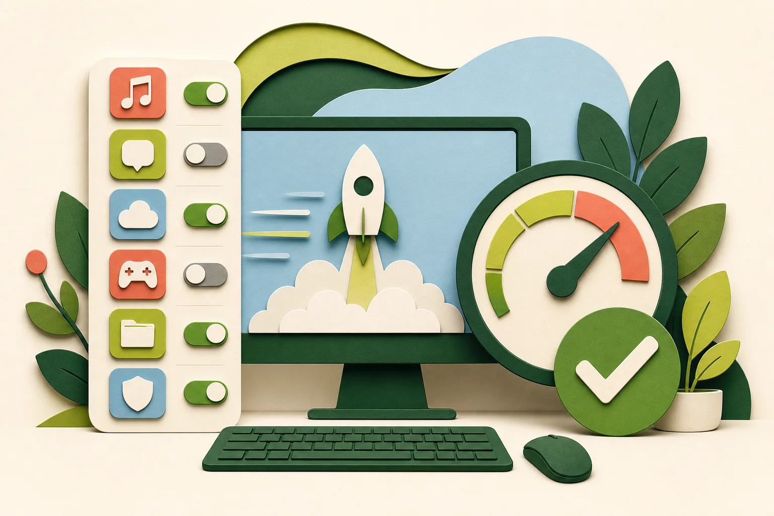 Ilustración editorial para Cómo limpiar el inicio de Windows sin borrar tus programas