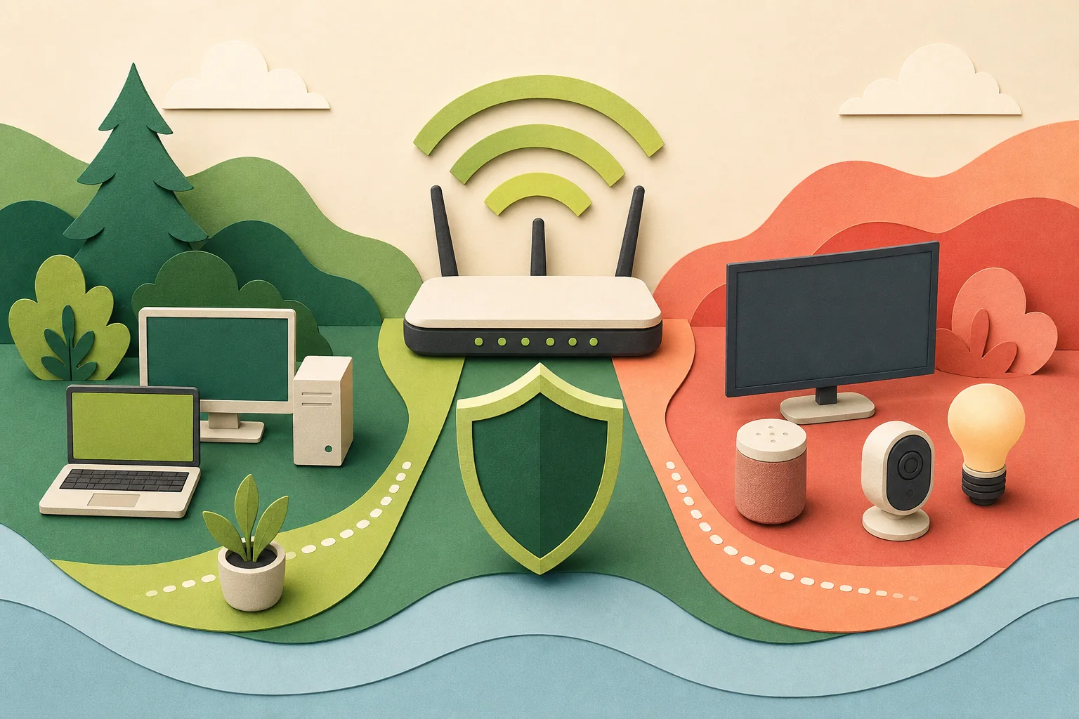 Ilustración editorial para Cómo proteger televisores, cámaras y dispositivos inteligentes de casa